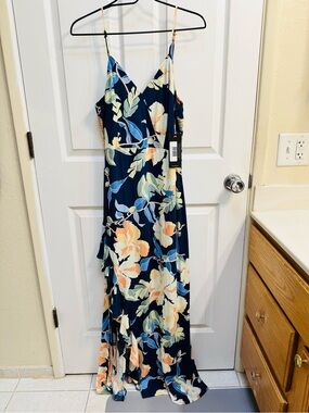 NWT: Daily Look Floral Navy Maxi Dress with Spaghetti Straps